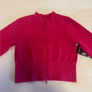 Hot Pink Ribbed Cropped Workout Jacket